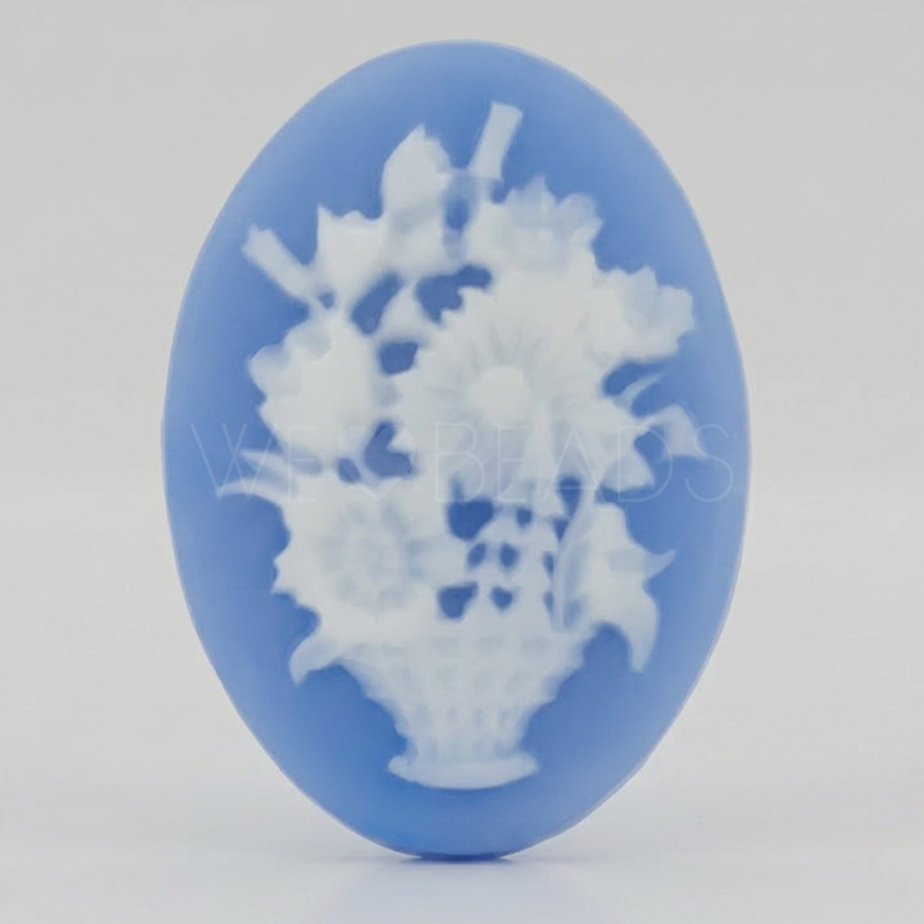 18x13 Kamee "Blumenkorb" oval in Blau / Elfenbein