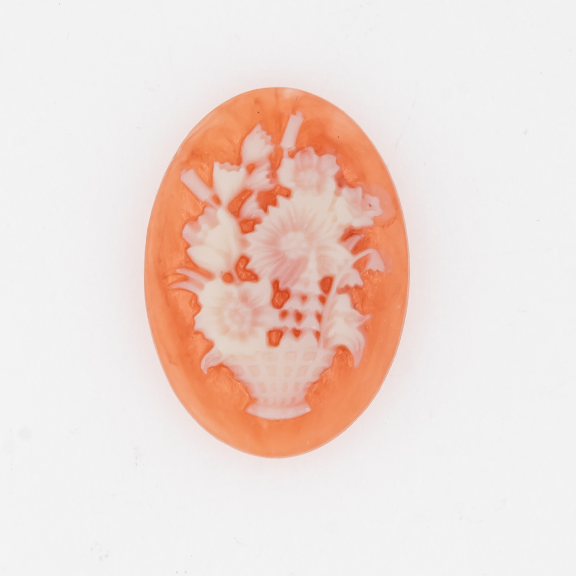 18x13 Kamee "Blumenkorb" oval in Karneol / Elfenbein