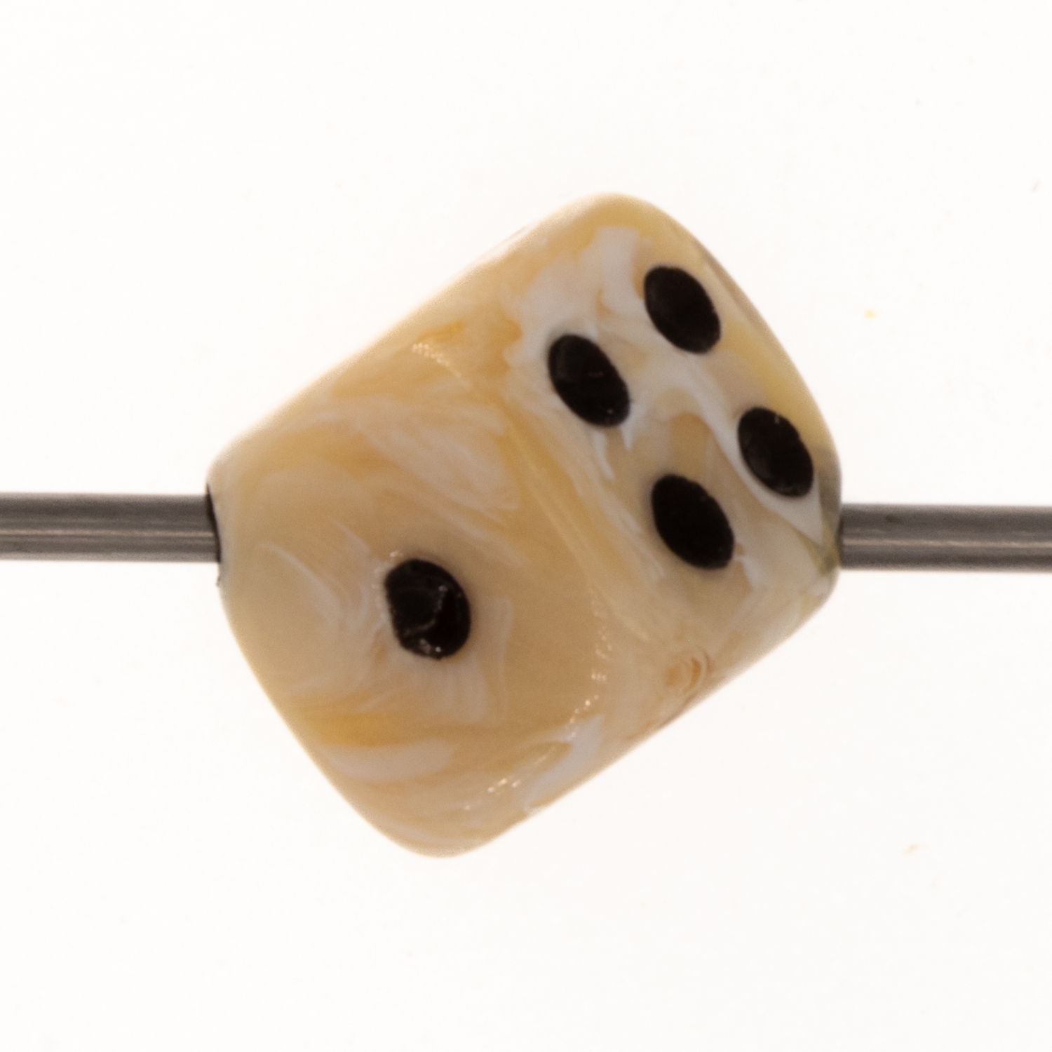 8mm Dice bead - gold beige / black Marbled, in