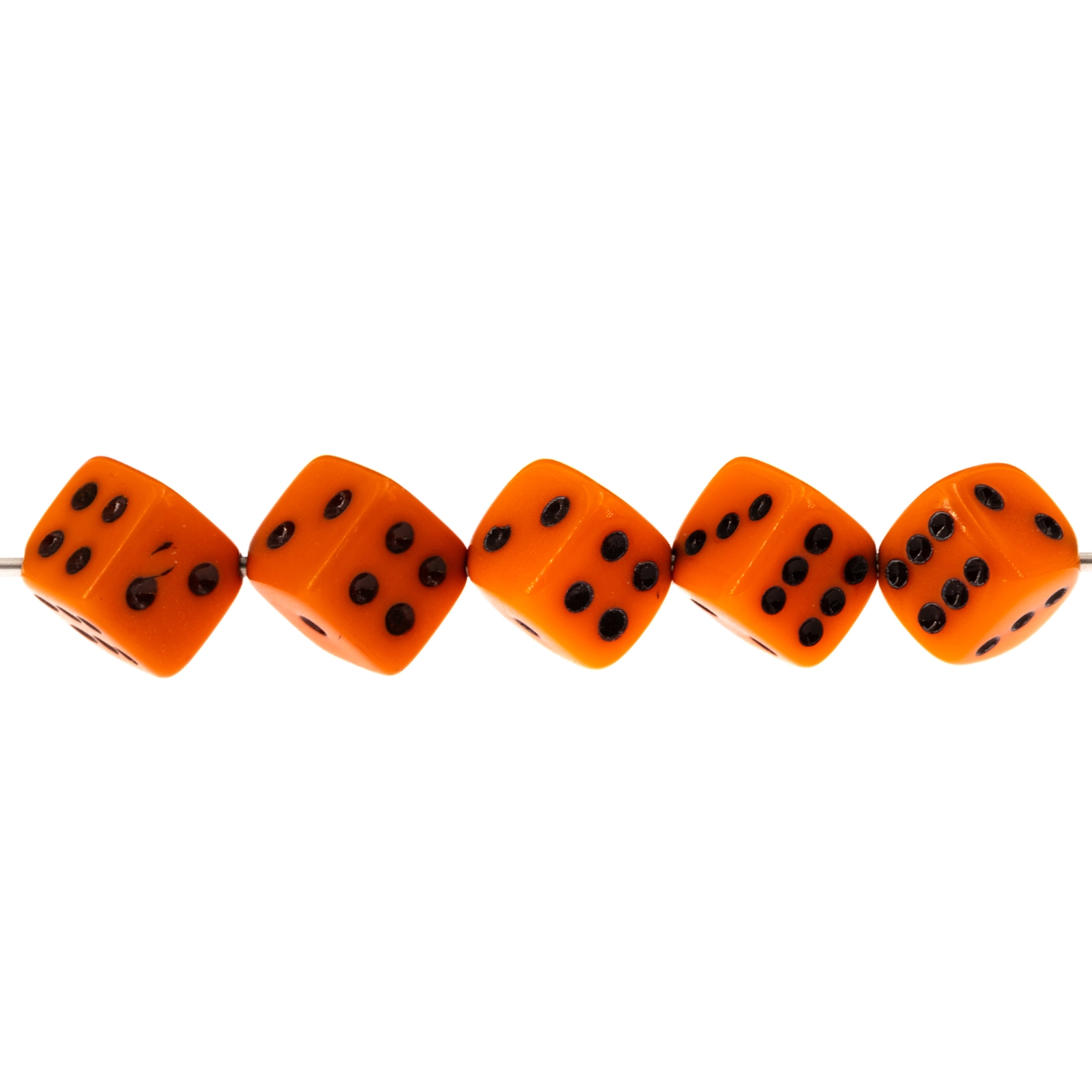  8mm Dice bead - orange / black Opaque, in