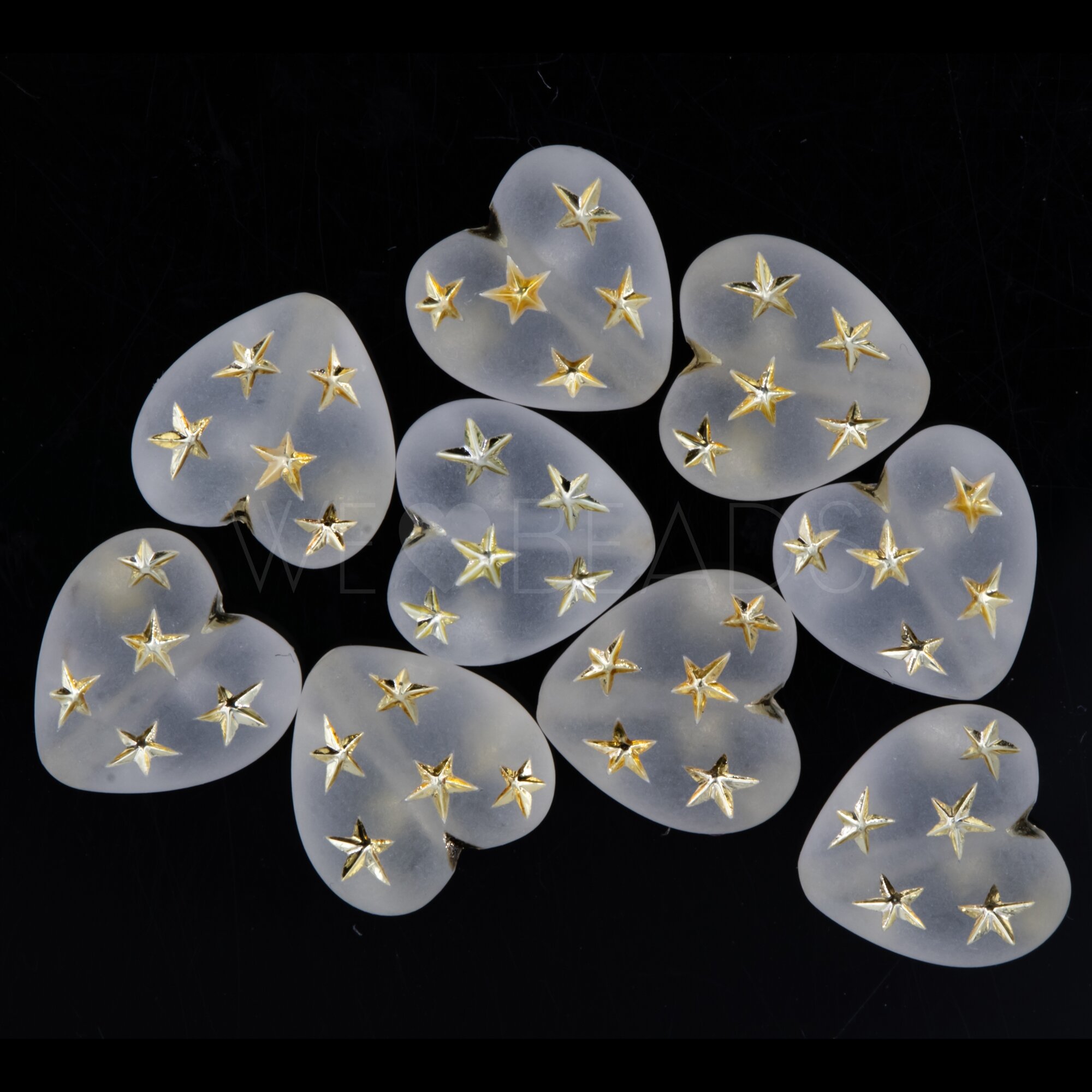 10mm Heart-Beads in crystal gold Frosted, Translucent, 2way