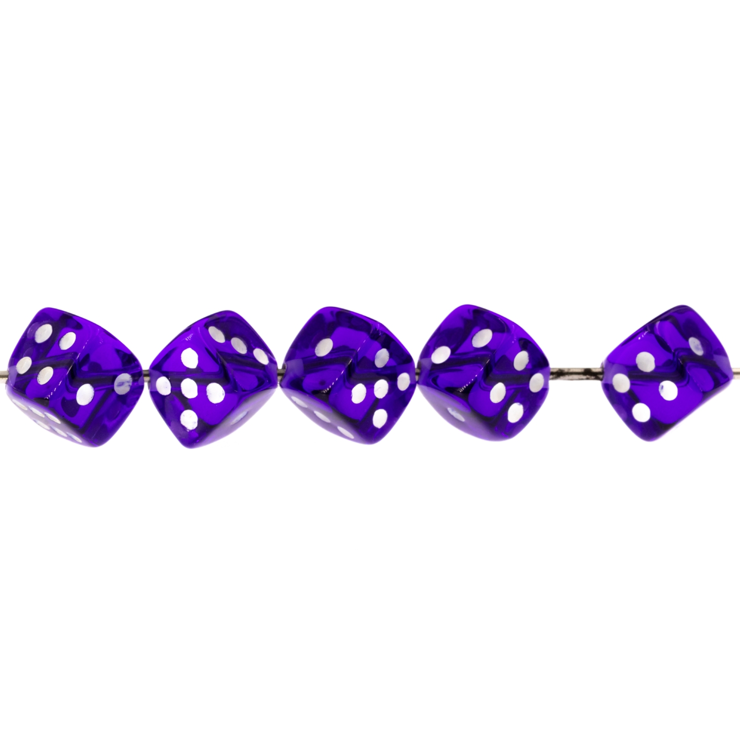 8mm Dice bead - purple / white Translucent, in