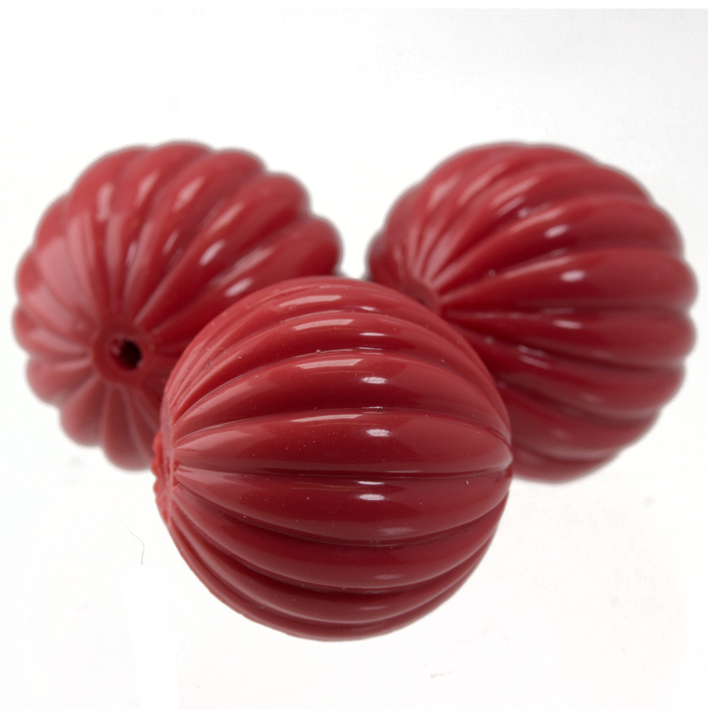 18mm gerillte Rund Perle in korall-rot