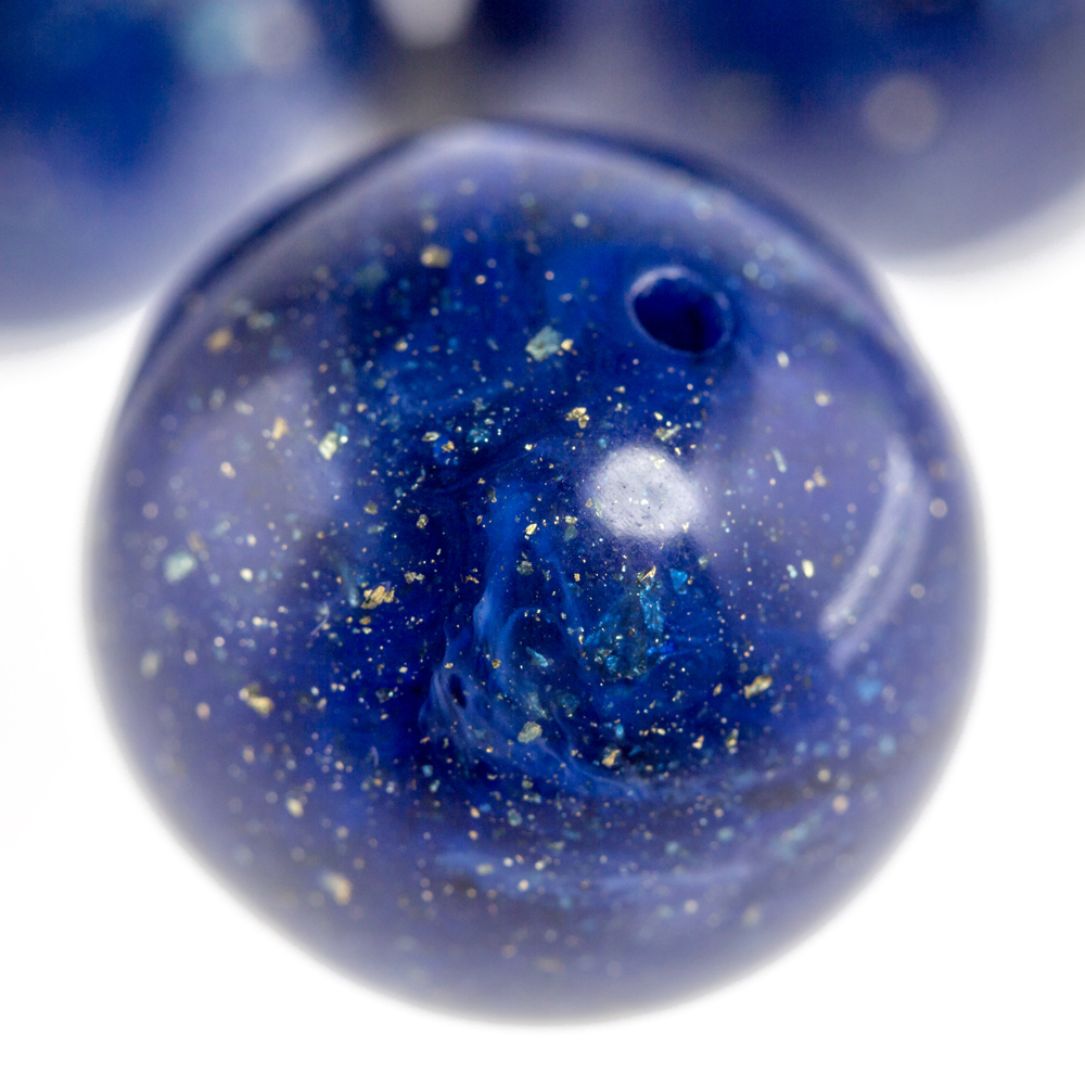 16mm Rundperle in  lapislazuli blau   / Goldflitter Marmor